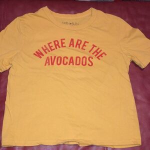 Fifth Sun Gold Short Sleeve T-shirt Where Are The Avacados Juniors Medium Crop T
